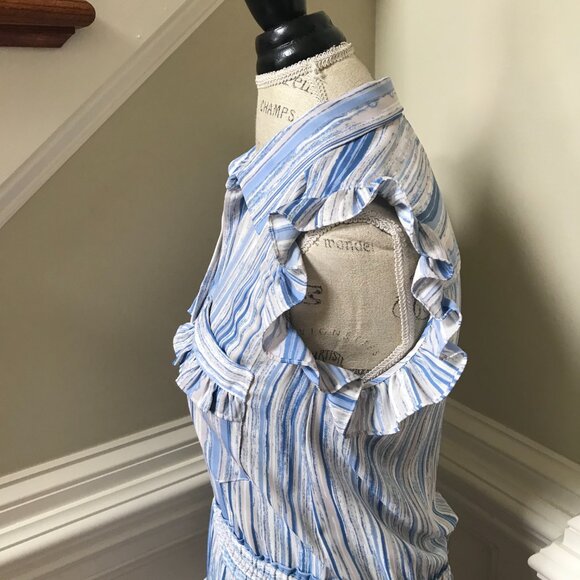 Misa Los Angeles Carlota Mini Dress Womens XS Blue White Stripe Ruffle Tiered - Picture 10 of 12